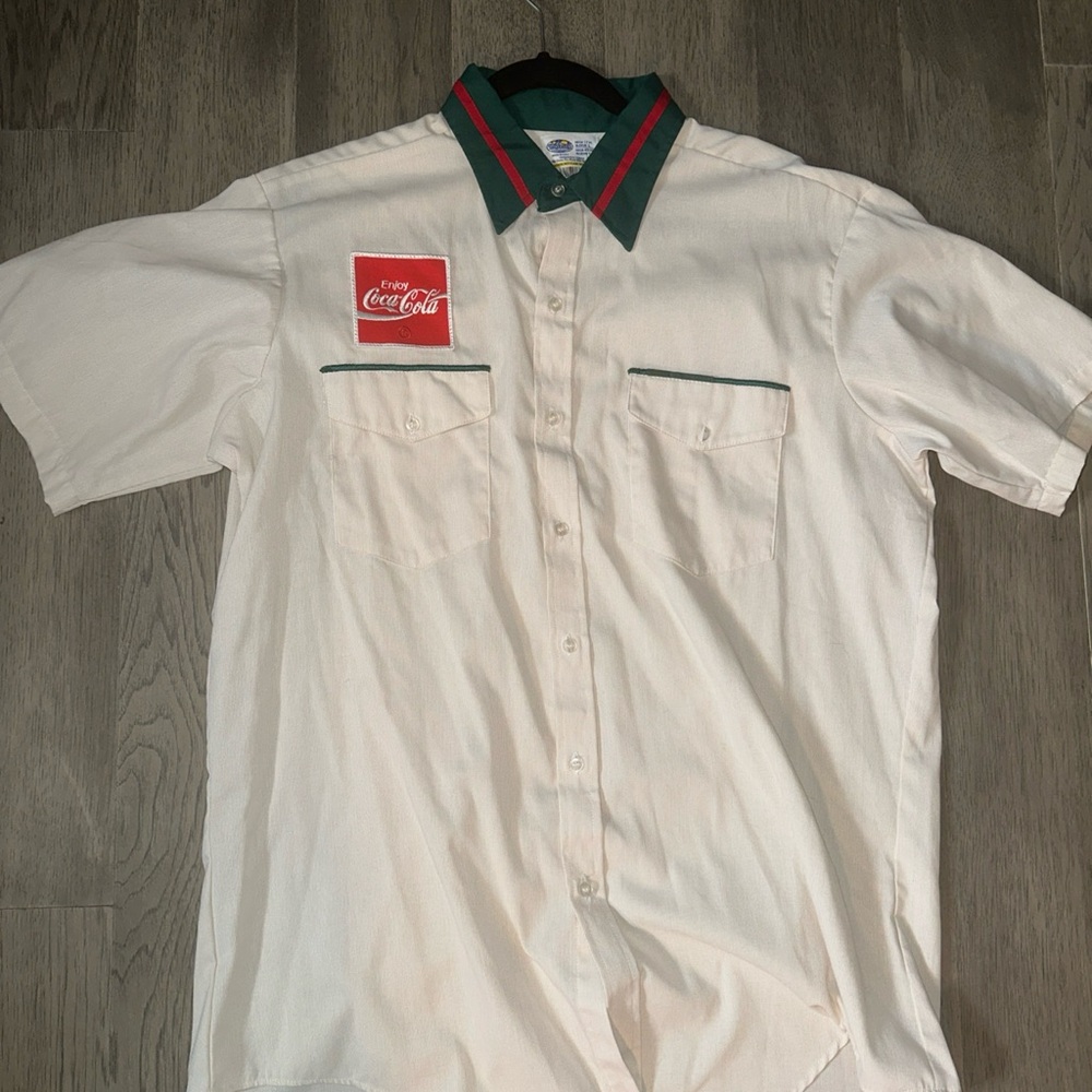Coca Cola Men's Cream Shirt with Green Accents